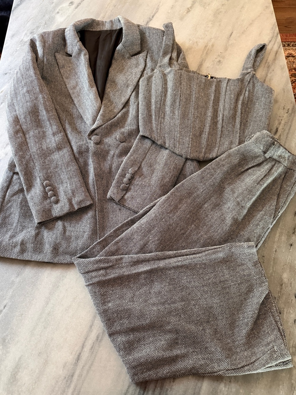 SHEIN Gray Herringbone Three-Piece Pantsuit